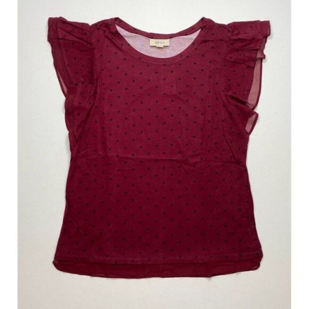 Style & Co Red Black Polka Dot Ruffle Sleeve Top Sz Small NEW